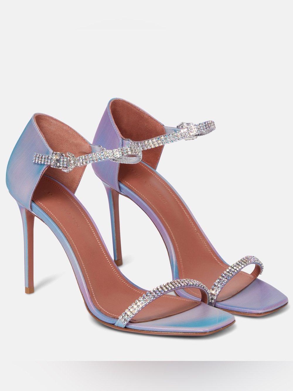 NWT Amina Muaddi Ursina Crystal Heels Sandals Rainbow IT 38 NIB Authentic